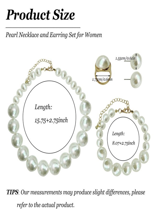 JAVARNV Chunky Pearl Necklaces for Women Pearl Necklace and Earring Set Dainty Gold Jewelry Set Wedding Jewelry Set for Bride Christmas Gifts Stocking Stuffers - Image 5